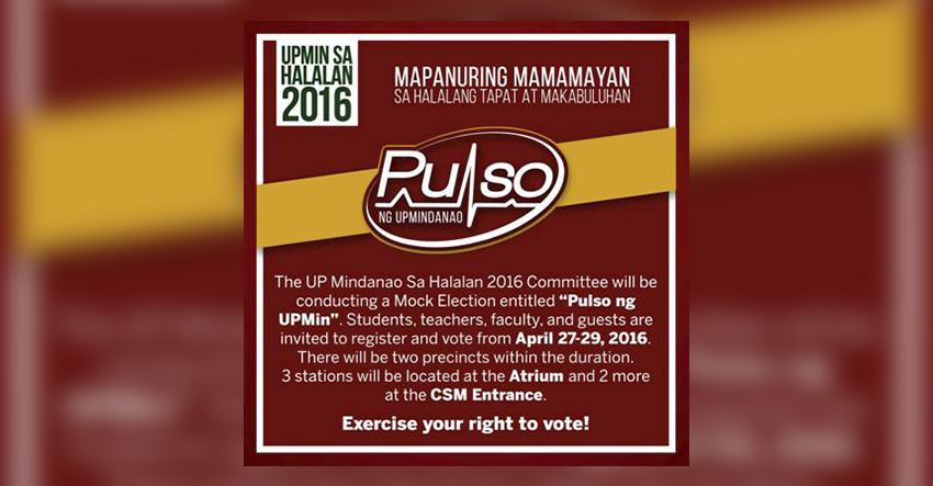 "Pulso ng UP Mindanao" mock-election (Photo from UP Mindanao website)