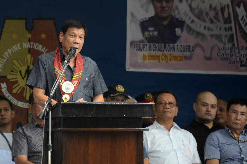 BIGGER BOUNTY. During the turnover ceremony of the Davao City Police command on Friday, June 24 President-elect Rodrigo Duterte says he will top the bounty offered by drug lords for his head and asked police officers to kill them and they will be assured of promotion. (Ace R. Morandante/davaotoday.com)