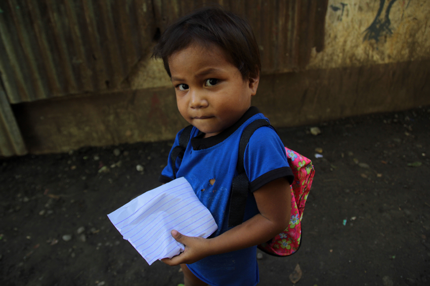 PRE-SCHOOLER. A four-year old Lumad preschooler from White Culaman, Kitaotao, Bukindon is ready to go to his class inside the  UCCP Haran compound in Davao City. The displaced Lumads are staying inside the church-owned compound for a year and a half due to massive militarization in their community. (Ace R. Morandante/davaotoday.com)