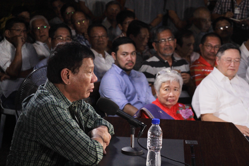 CABINET SECRETARIES PRESENTED. President-elect Rodrigo Duterte holds his press conference to present his newly appointed Cabinet members at the DPWH Presidential guest house in Panacan, Davao City, Tuesday night.(Ace R. Morandante/davaotoday.com)