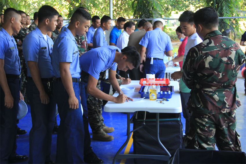 Members of the Army's Naval Forces line up inside the gym of the Naval Station Felix Apolinario, Panacan here on Monday, June 6 for the drug testing. (Photo from Public Information Office-Eastern Mindanao Command)