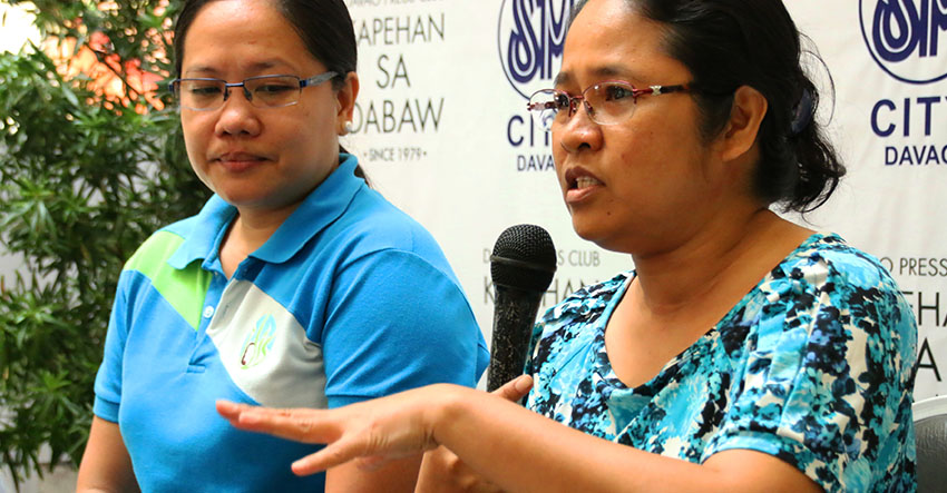 ATERSHED PROTECTION. Mary Ann Fuertes (right) and Chinkie Peleno-Colle (left) of Interface Development Intervention (IDIS) who are also members of the Watershed Management Council (WMC) provided the media during the regular Kapehan sa Dabaw at SM City on Monday with updates to the undertakings of the council in relation to the protection of watershed areas and riverbanks in Davao City. (Alex D. Lopez/davaotoday.com)