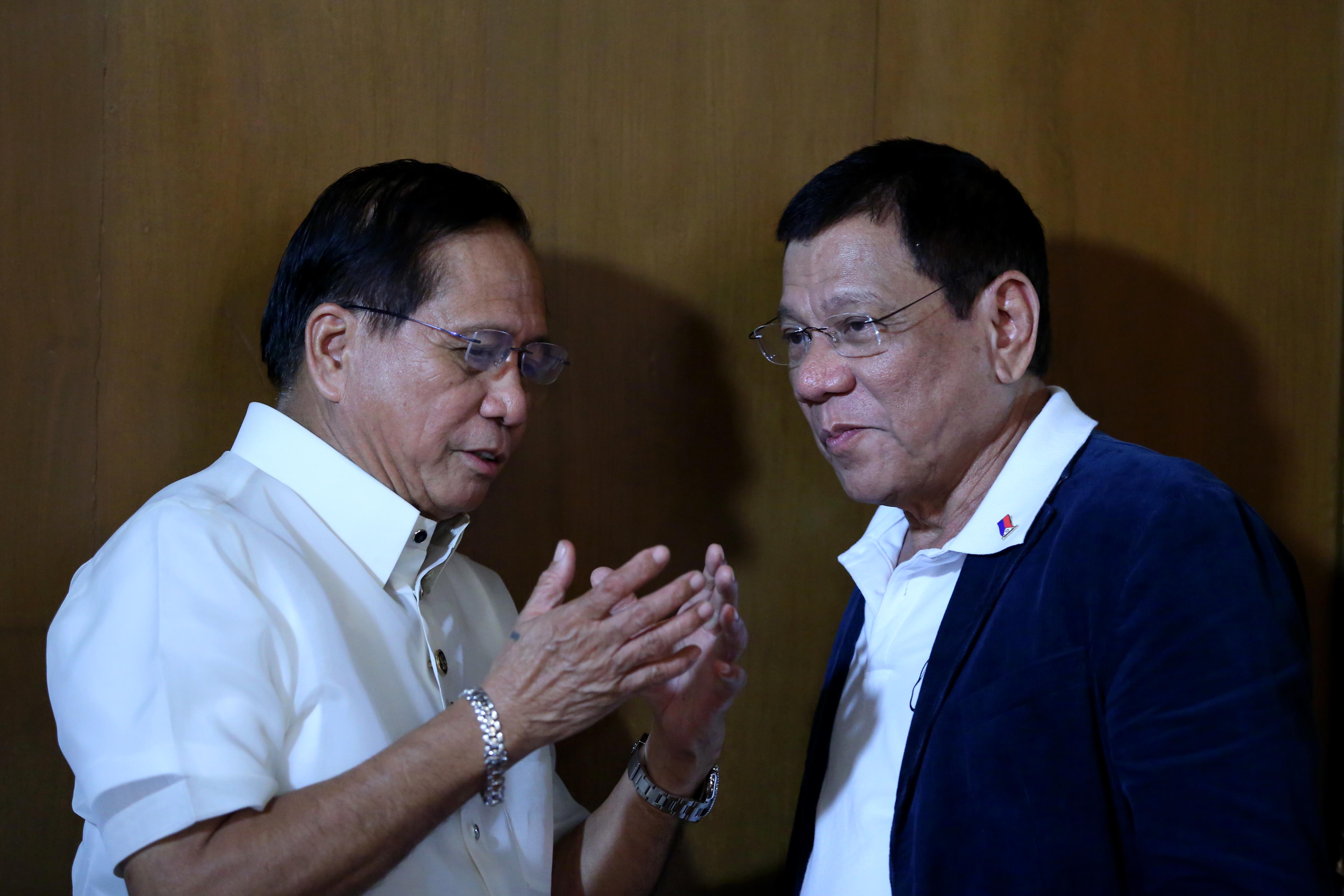 President Rodrigo R. Duterte speaks with Office of the Presidential Adviser on the Peace Process (OPAPP) secretary Jesus Dureza after the Peace Roadmap Presentation at the State Dining Room of the Malacañan Palace on Monday evening, July 18, 2016. ACE MORANDANTE/PPD