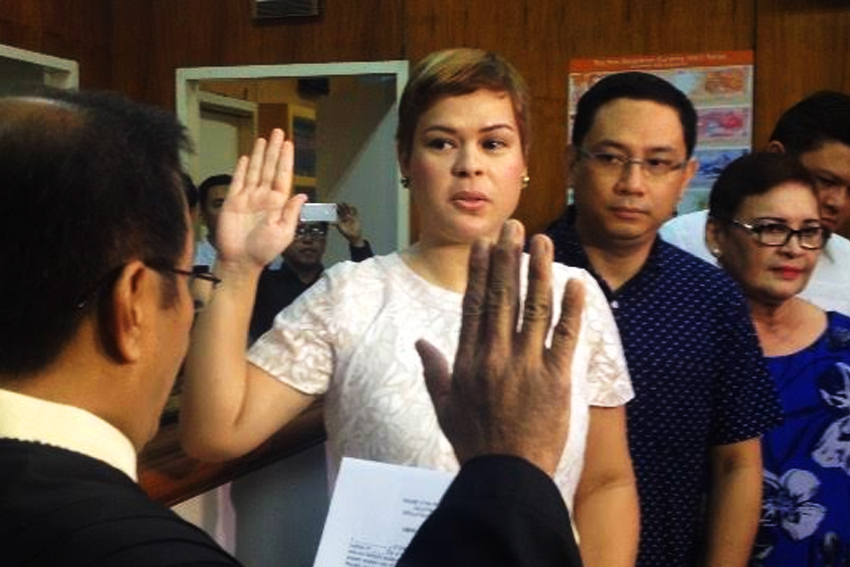 City Mayor Sara Duterte-Carpio during her oath taking. (davaotoday.com file photo)