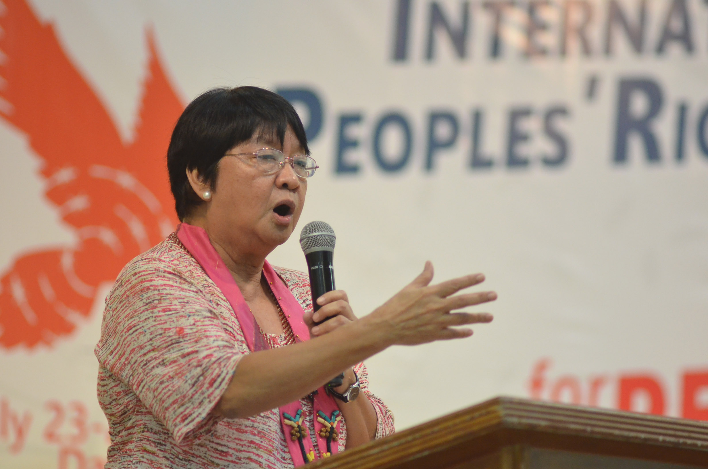 DSWD SECRETARY. Social Welfare and Development Secretary Judy Taguiwalo, speaks during the first day of the International Conference for People's Rights in the Philippines held at the Brokenshire Convention Center in Davao City on Saturday, July 23. (Medel V. Hernani/davaotoday.com)