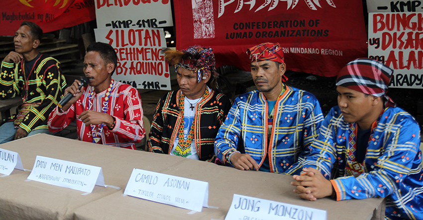 BACK UP. Lumad leaders seeking refuge in a church compound in Davao City, throw their support to 15 activists who are wanted for alleged kidnapping and serious illegal detention of indigenous people evacuees. (Earl O. Condeza/davaotoday.com) 