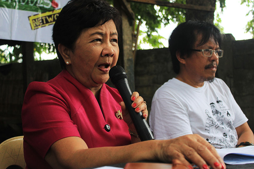 BOARD OF TRUSTEES. Former Gabriela Women's Party Rep. and Chairperson of the Salugpungan Ta'Tanu Igkanugon Community Learning Center Incorporated Board of Trustees, Luzviminda Ilagan urges President Rodrigo Duterte to pull out military troops from the community after the school director reported that the Army are still encamped in their schools' vicinity. She is joined by Prof. Myfel Paluga, the vice chairperson of the Board of Trustees. (Paulo C. Rizal/davaotoday.com)