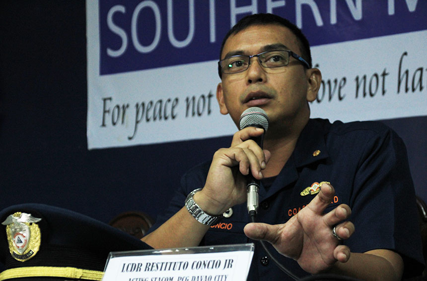 In lieu of the Duterte administration's campaign against illegal drugs, Lieutenant Commander Restituto Concio Jr. of the Philippine Coast Guard in Davao announces that they will be conducting random checks on sea vessels, both foreign and domestic that will dock on Davao City. (Paulo C. Rizal/davaotoday.com)