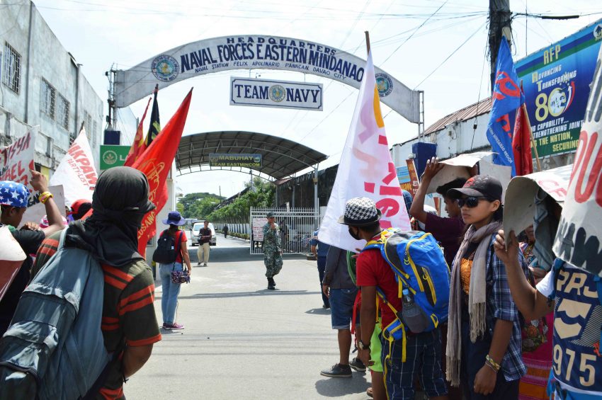 Pasaka Confederation of Lumad organizations in Southern Mindanao stages a protest in front of the military Camp Panacan in Davao City , condemning militarization, human rights violation and military encampment in schools and communities on Friday morning, August 26, 2016. (Medel V. Hernani/davaotoday.com file photo)