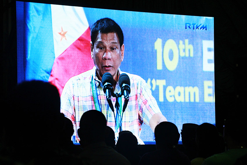 President Rodrigo Duterte graces the 10th year anniversary of the Eastern Mindanao Command  on Friday evening, August 26, at the Naval Station Felix Apolinario in Panacan, Davao City. Duterte says he will have the support of the soldiers as long as he does the right thing. (Paulo C. Rizal/davaotoday.com)