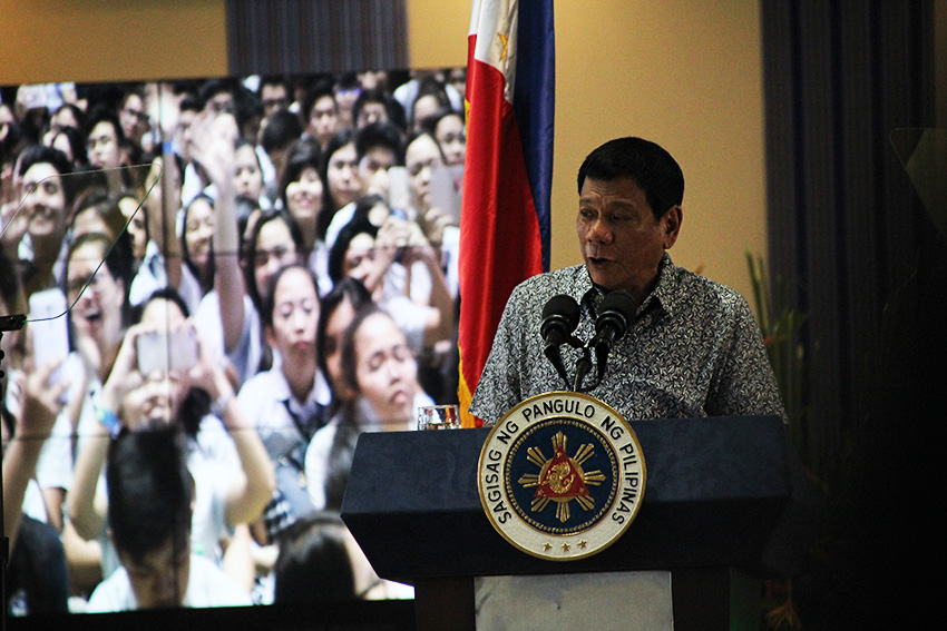President Rodrigo Duterte delivers a speech during the State of the Mindanao Environment held at the Ateneo de Davao University on August 4, 2016. His documentary video dubbed First 50 Days will also be shown in AdDU on August 18, 2016. (Paulo C. Rizal/davaotoday.com)