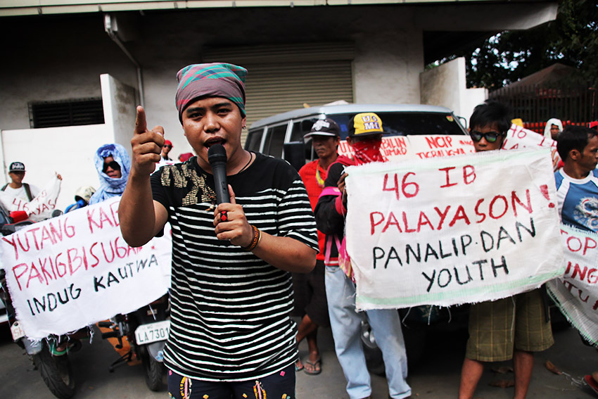 In a protest action in front of the National Commission on Indigenous Peoples in Davao City on Tuesday, August 23, Jong Monzon, secretary general of Pasaka Confederation of Lumad Organizations in Southern Mindanao says the commission "tolerated" the formation of paramilitary groups who they say are committing human rights violations. (Paulo C. Rizal/davaotoday.com)