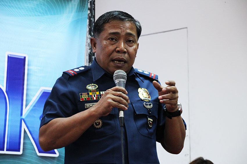 Deputy City Director for Operations of the Davao City Police Office Angel B. Sumagaysay reiterates that backpacks, ball caps, sunglasses, and bottled waters, among others will be prohibited in the event areas during the Kadayawan Celebration. (Paulo C. Rizal/davaotoday.com)