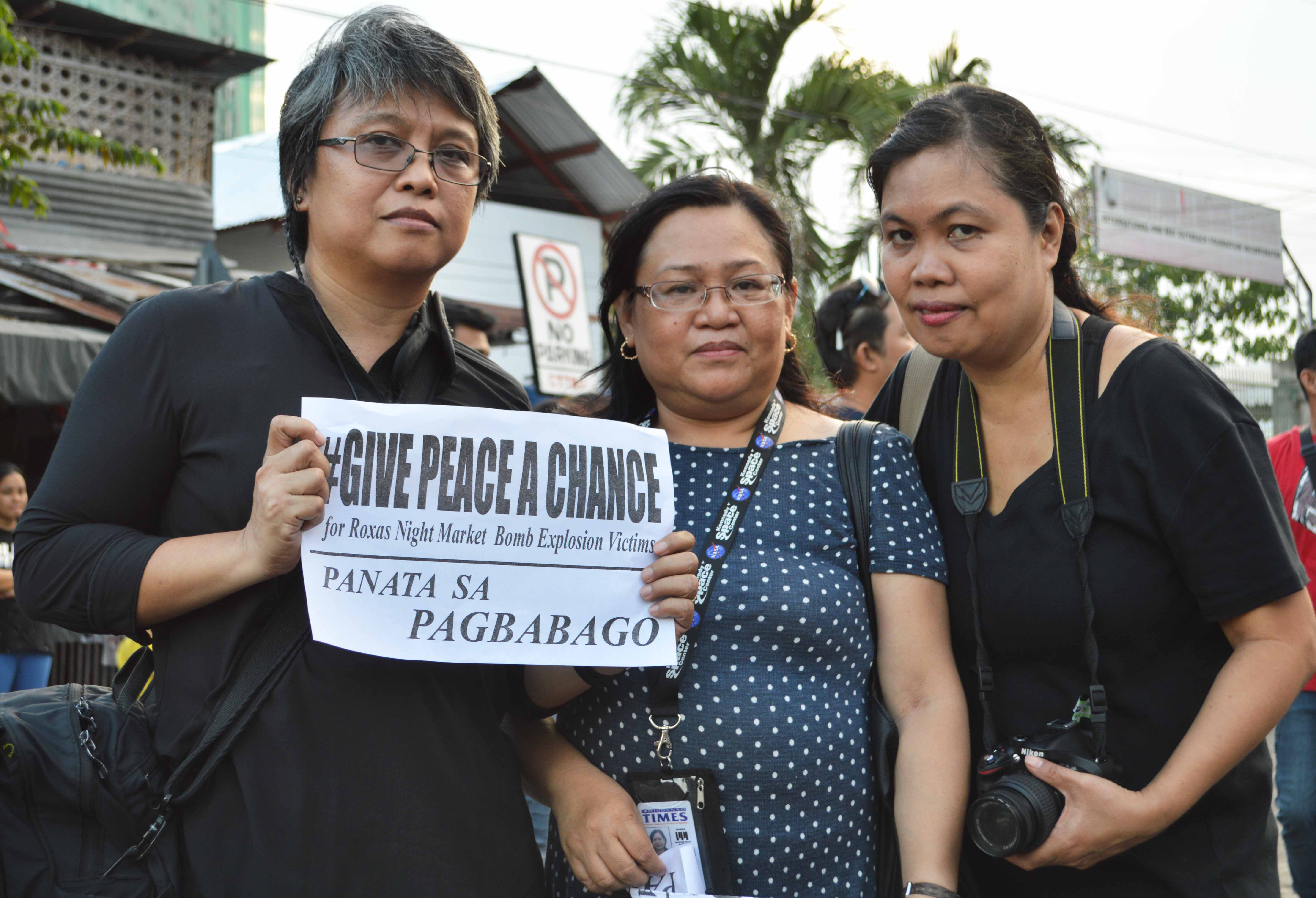 From left, Sunstar Davao columnist, Mags Maglana, Mindanao Times editor-in-chief Amalia Cabusao, and Philippine Daily Inquirer reporter Germelina Lacorte join the call to give peace a Chance.