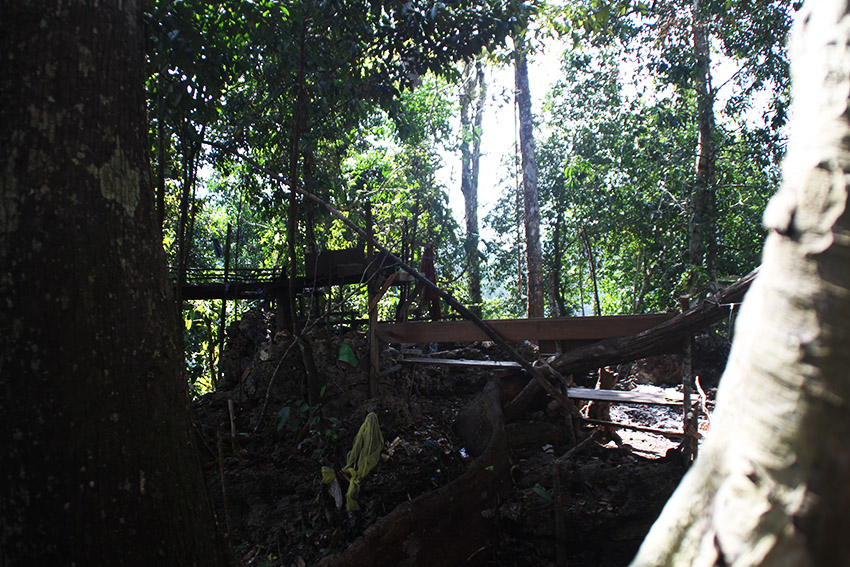     Pieces of lumber from the houses of residents in Barangay Diatagon, Lianga, Surigao del Sur       were found at the military post on a hilltop meters away from the community. (Earl O. Condeza/davaotoday.com)