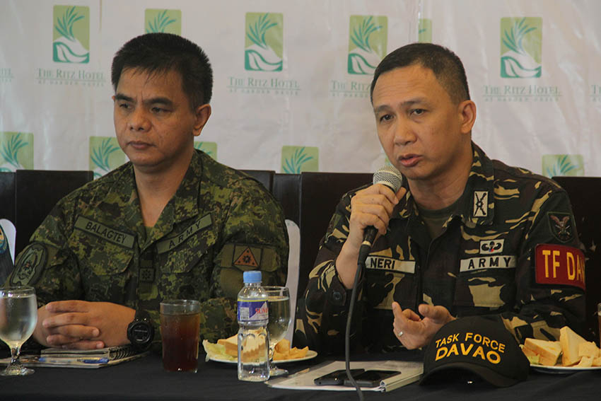 Task Force Davao commander Col. Erwin Bernard L. Neri, said the Joint Task Force Haribon will be an expanded version of TFD. The JTF Haribon, launched last Oct. 22, aims to counter terrorism through the integration of the Army's land, naval and aerial forces. (Earl O. Condeza/davaotoday.com)