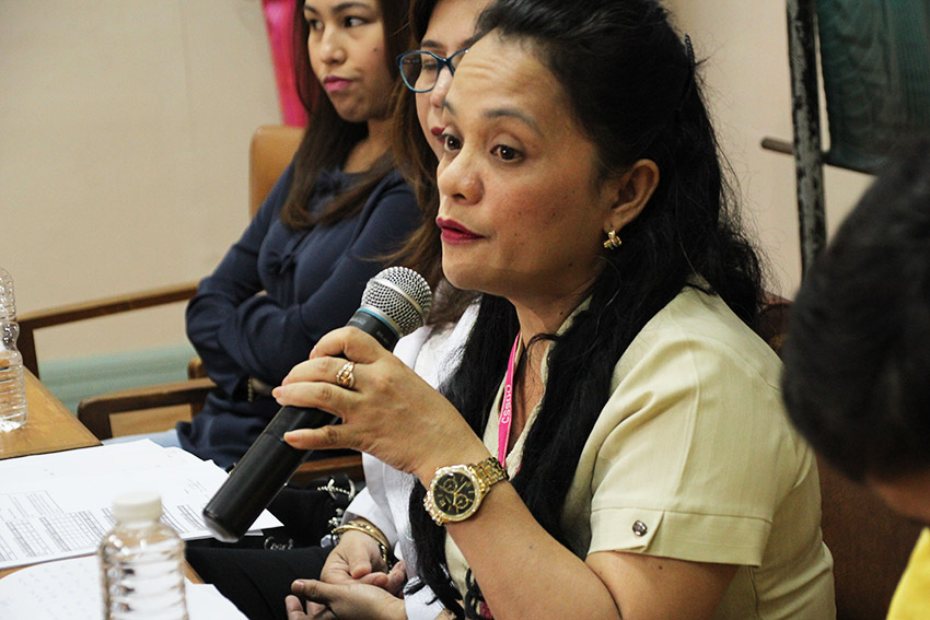 Gina Aguilar Molon, children and youth focal person of the City Social Services and Development Office encourages males to be faithful to their partners and avoid patronizing prostitution during the I-speak media conference at the City Hall of Davao on Thursday, October 6. (Paulo C. Rizal/davaotoday.com)