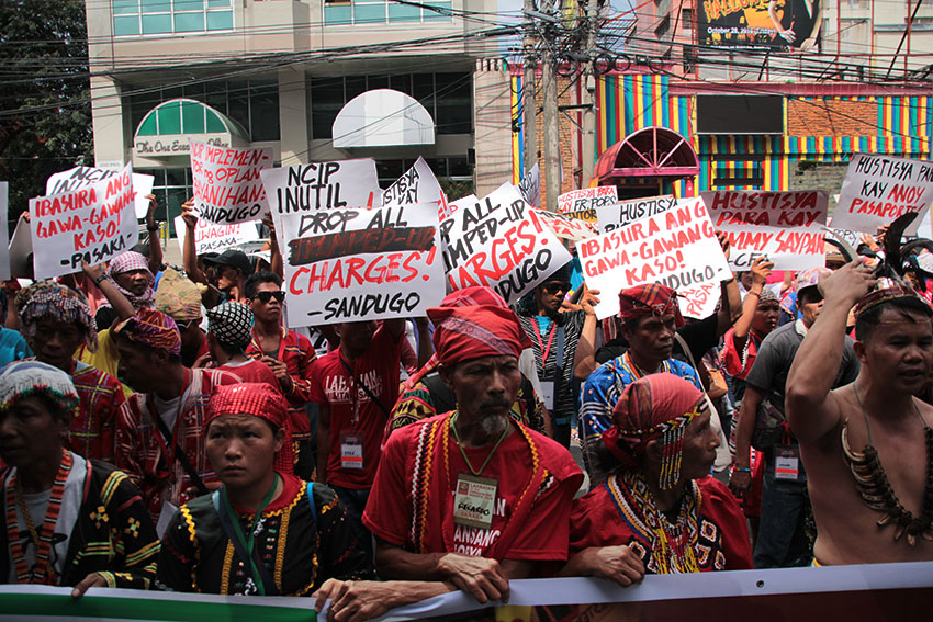 Around 1,000 Lumad and Moro activists trooped in front of the National Commission on Indigenous Peoples office in Quezon City to call for the agency's abolition. (Paulo C. Rizal/davaotoday.com)