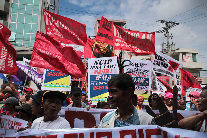 Around 1,000 Lumad and Moro activists trooped in front of the National Commission on Indigenous Peoples office in Quezon City to call for the agency's abolition. (Paulo C. Rizal/davaotoday.com)