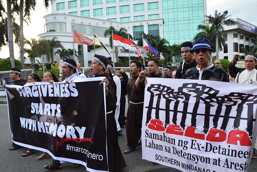 BROTHERS MOVEMENT. Religious brothers from St. Alfonso's Theological and Mission Institute join the protesters on Friday’s anti-Marcos rally  in Davao City.  (Medel V. Hernani/davaotoday.com)