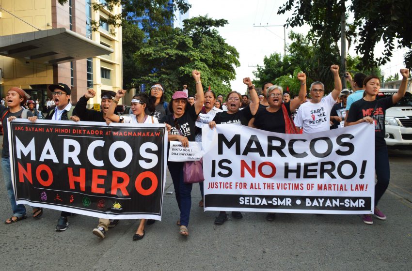 MARCHING CALL. Anti-Marcos groups coming from different organizations in Davao City converge at the city’s Freedom Park on Friday, Nov. 25  to protest the  Supreme Court's decision on the Marcos' burial issue. (Medel V. Hernani/davaotoday.com)