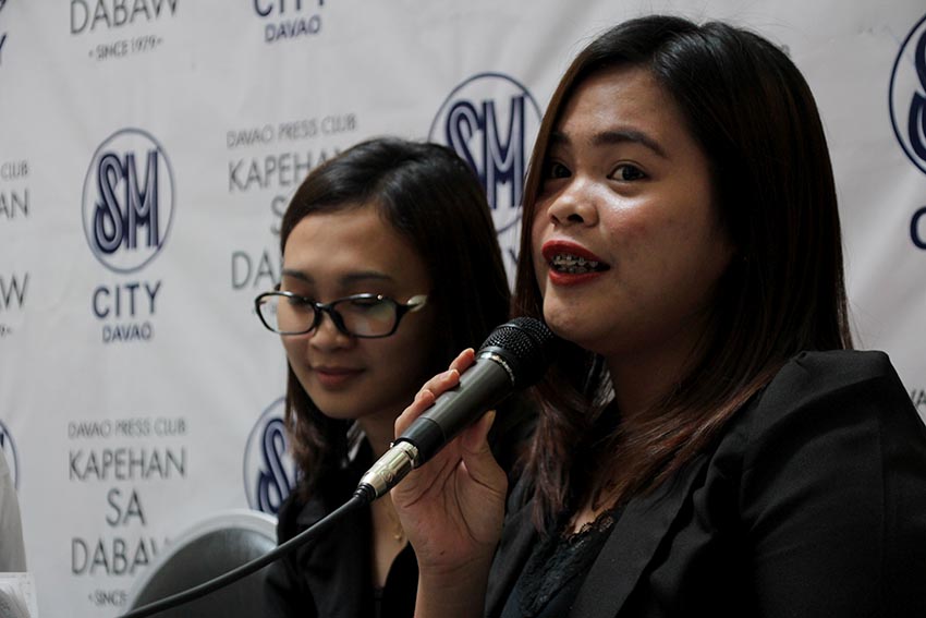 April Escobillo and Justine Lumingkit of the Blue Posts Boiling Crabs and Shrimps announce in a news conference on Nov. 7, the opening of their third branch sometimes on December. The soon-to-be-opened branch is located at the ground floor of the SM Annex. (Paulo C. Rizal/davaotoday.com)