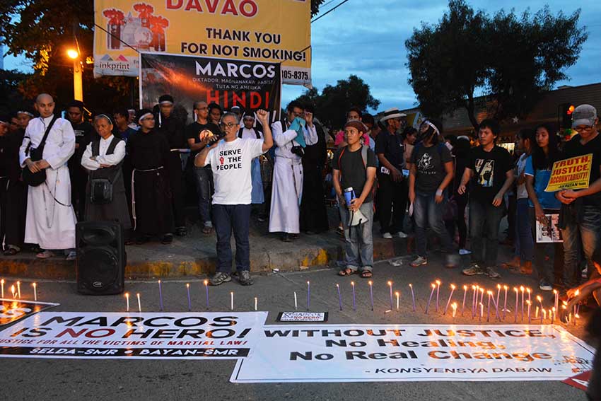 IN SOLIDARITY. Porferio Tuna, peace consultant from the National Democratic Front of the Philippines joins the anti-Marcos rally in Davao City on Friday, Nov 25. (Medel V. hernani/davaotoday.com)