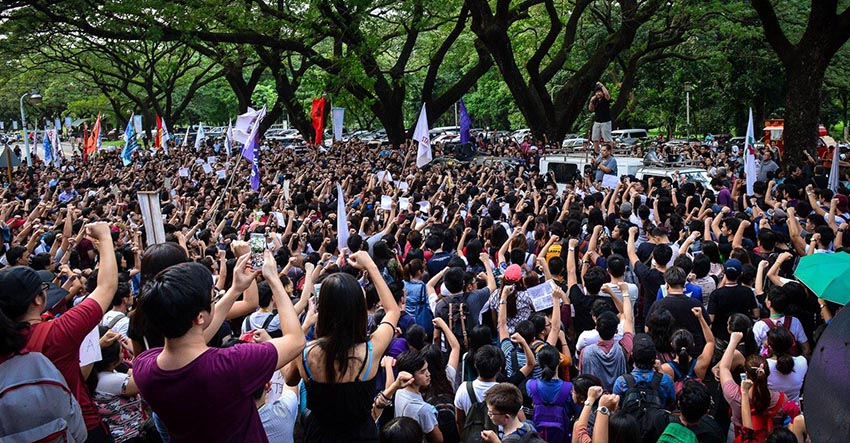 University of the Philippines Diliman students protest the sneaky hero’s honor given by the state to former President Ferdinand Marcos. (photo by Manila Today)