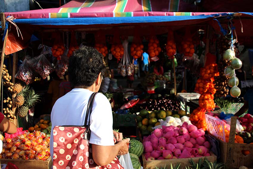 FRUITS FOR NEW YEAR'S EVE. An elderly woman shops for round fruits in a public market along Magallanes Street in Davao City on Thursday, Dec. 29. Venders in the market say that prices of fruits have generally remained stable compared to last year, but will increase as the end of the year approaches. Round-shaped fruits are commonly believed to bring good luck. (Paulo C. Rizal/davaotoday.com)