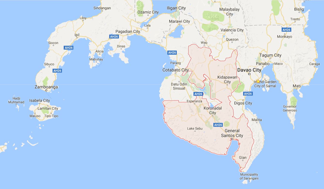 Central Mindanao has been renamed as the SOCCSKSARGEN, which comprise the provinces of South Cotabato, Cotabato, Sultan Kudarat, Sarangani and General Santos City. (google maps)