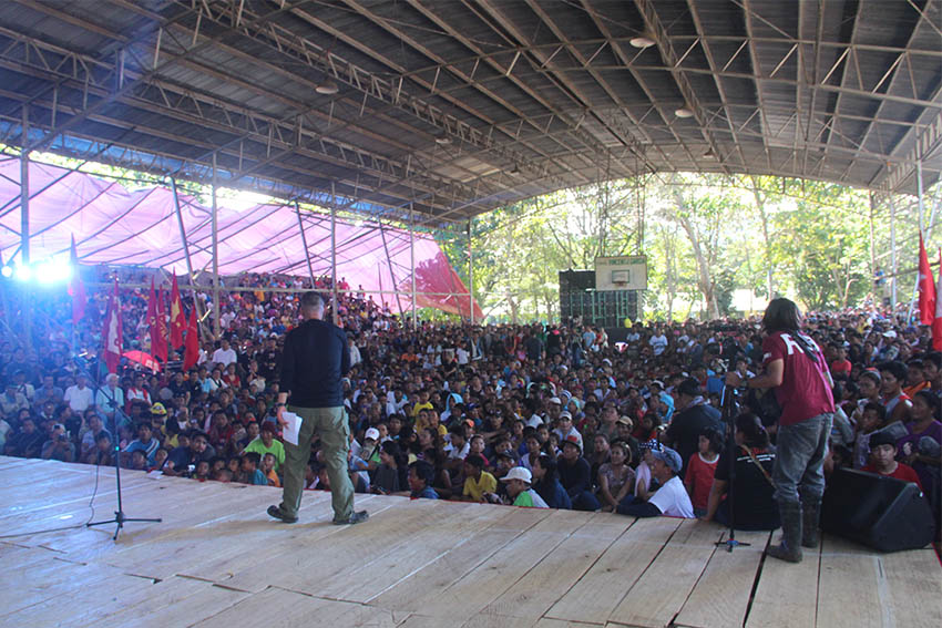 Thousands of participants and guests of the 48th founding anniversary of the Communist Party of the Philippines mass up at a gym in Paquibato district here to witness the celebration. (Earl O. Condeza/davaotoday.com)