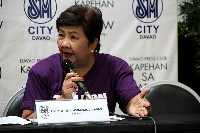 DANCE FOR CHANGE. Educator and former Gabriela Women's Party representative Luzviminda Ilagan encourages the public to support the One Billion Rising movement, which aims to change the people's perspective on violence that affects not just men, but women as well in a press conference on Monday, Jan. 16 (Jaycel Villacorte/davaotoday.com) 