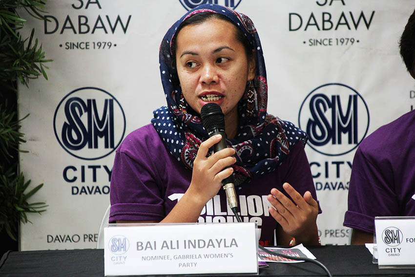 Bai Ali Indayla, a nominee of the Gabriela Women's Party, says that only through education can Filipino women truly understand the real importance of fighting for their rights in a press conference on Monday, Jan. 16.  PHOTO: JAYCEL VILLACORTE/DAVAOTODAY.COM