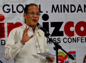 AQUINO PLEDGES HELP TO MINDANAO BUSINESS President Benigno Aquino III promised business leaders that government will bring more infrastructure, surplus in power supply and funds to support the region’s economy heading towards the ASEAN 2015 integration during his keynote at the 22nd Mindanao Business Conference on August 8 at SMX Convention Center at SM Lanang. (davaotoday.com photo by Medel V. Hernani)