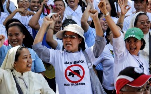 Nuns from the Sisters’ Association in Mindanao joined the zumba dance sequence to shake off the pork during the Million People March Davao. Some 3,000 people joined the ‘festive’ protests marked with songs, speeches and dance. (davaotoday.com photo by Medel V. Hernani)