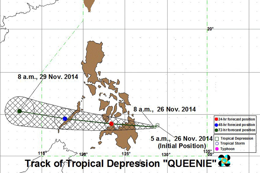 TD Queenie to make landfall in Surigao del Sur; 19 areas placed under Signal No. 1