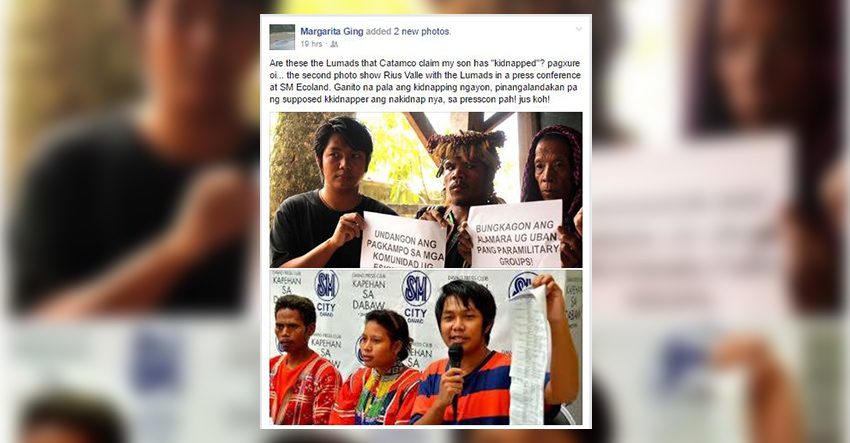 Ma appeals to media in clearing son’s name in Lumad kidnapping case