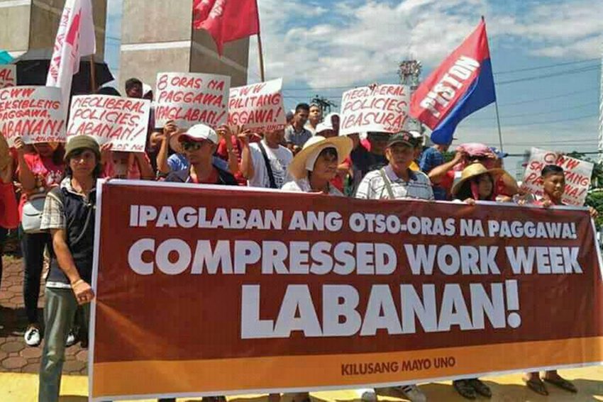 Labor unions protest compressed work week