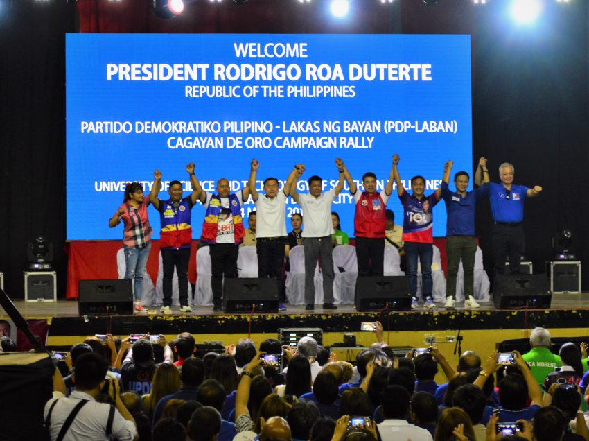 Duterte raises hands of PDP-Laban candidates in CDO