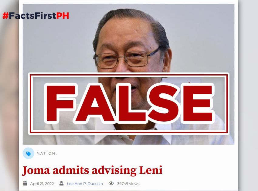 FACT CHECK: Journal News falsely reports that CPP’s Joma Sison is Robredo’s adviser