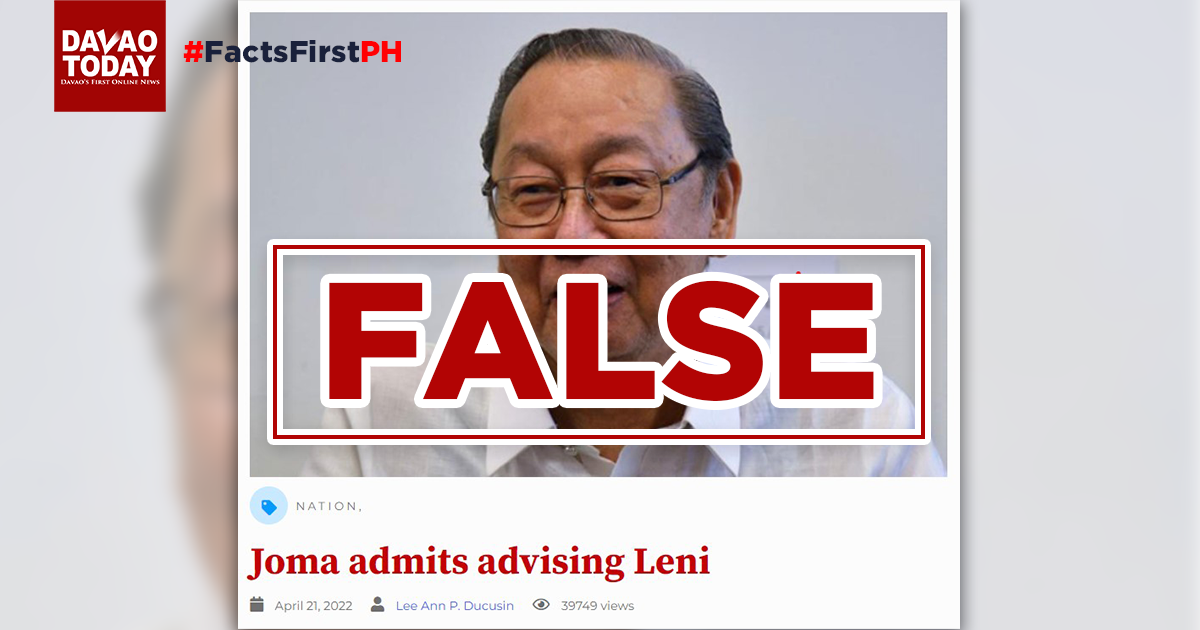 You are currently viewing FACT CHECK: Journal News falsely reports that CPP’s Joma Sison is Robredo’s adviser