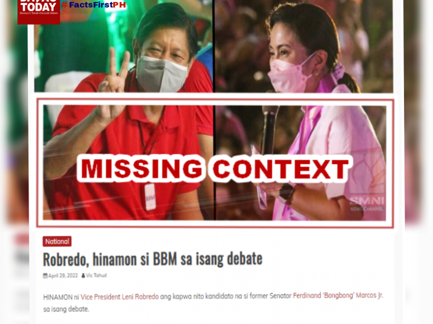 FACT CHECK: VP Robredo challenges Marcos Jr. to a one-on-one debate