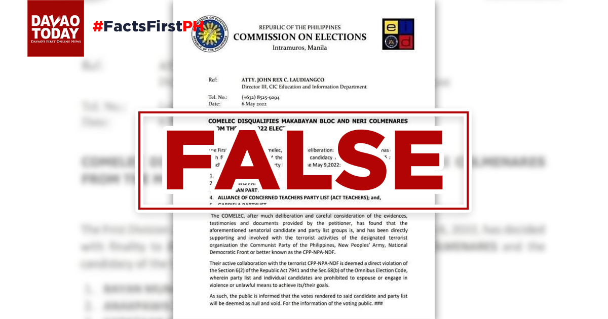 Read more about the article FACT CHECK: Bayan Muna, other partylists and Neri Colmenares are not disqualified