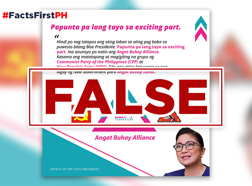 FACT CHECK: Socmed account’s claim on VP Leni and CPP, NPA is false