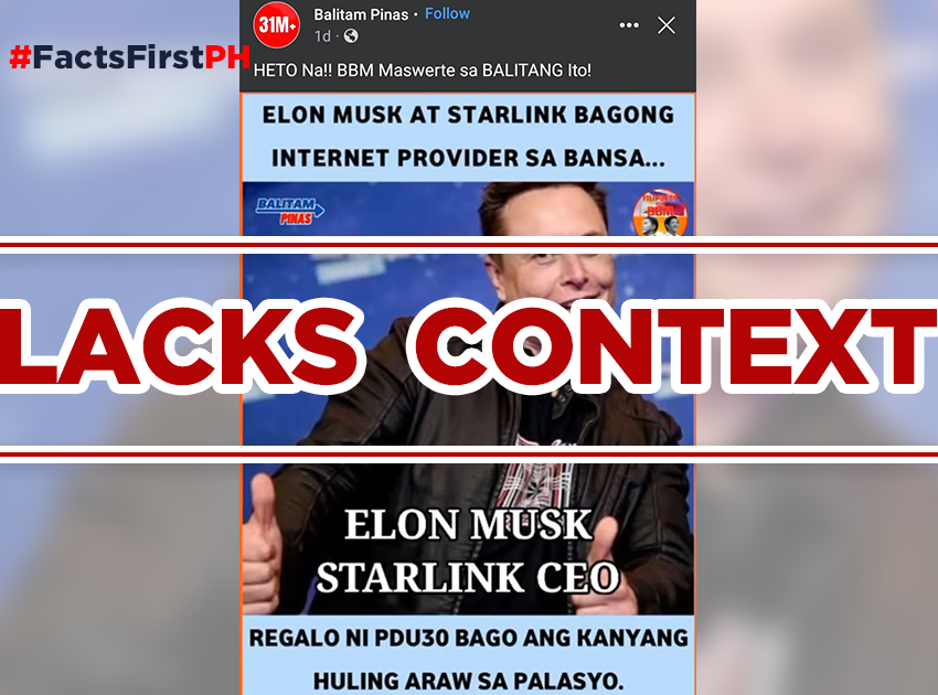 FACT CHECK: ‘Charity’ vlogger’s FB video on Starlink, Duterte admin lacks context