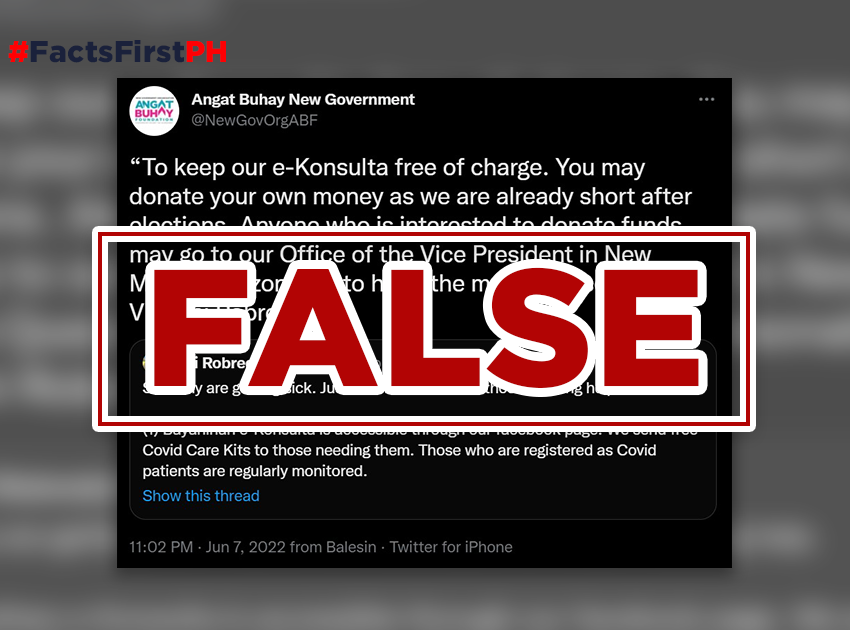 FACT CHECK: Twitter account is at it again, posts disinformation vs Robredo, E-konsulta