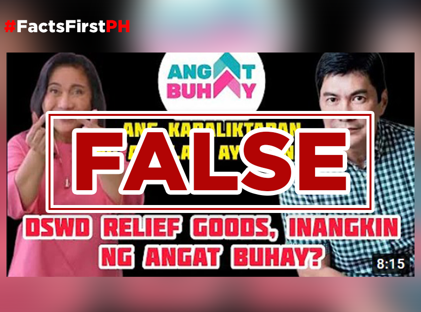 FACT CHECK: Vlogger’s claim that Leni’s Angat Buhay used DSWD relief goods for distribution is FALSE