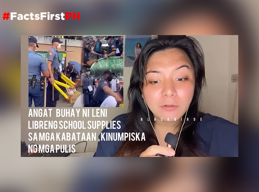 FACT CHECK: Vlogger’s claim that school supplies confiscated by the police are from Angat Buhay is false