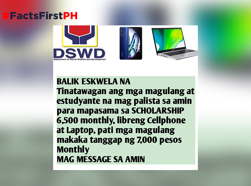 FACT CHECK: Socmed post on DSWD scholarship, cash aid spreads disinformation