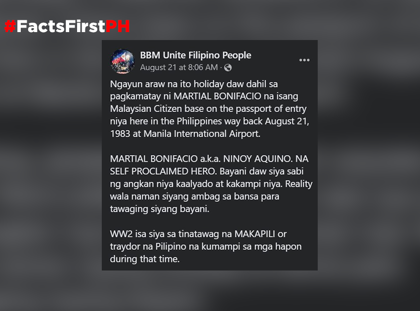 FACT CHECK: FB page falsely claims Ninoy Aquino Jr. as Malaysian